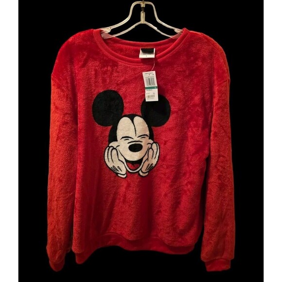 Disney Tops - NEW Disney Winking Mickey Plush Sweatshirt Red Size Large NWT From Macys
